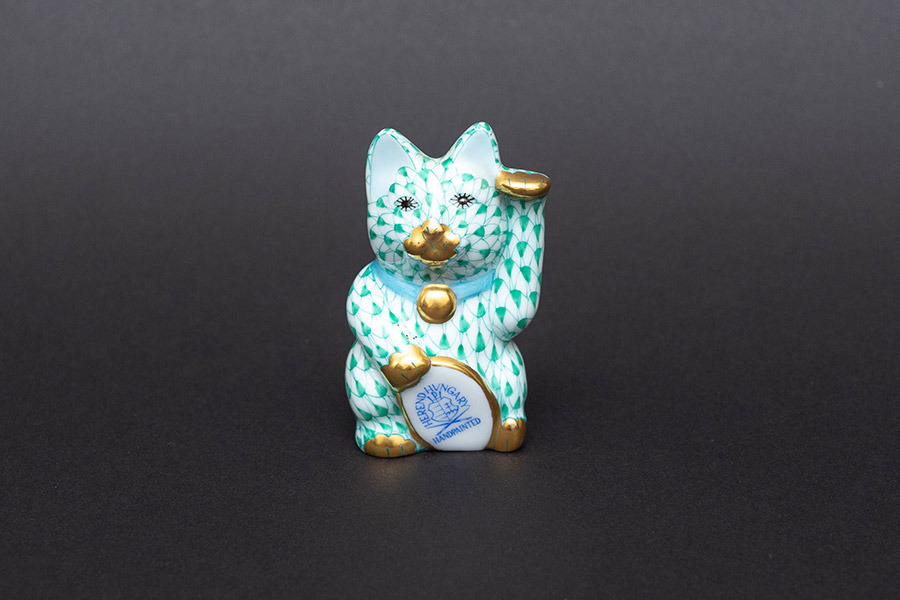 ヘレンド フィギュリン 招き猫(グリーン)