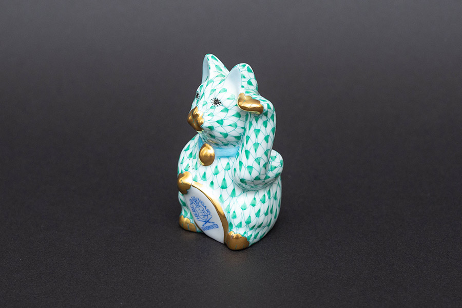 ヘレンド フィギュリン 招き猫(グリーン)