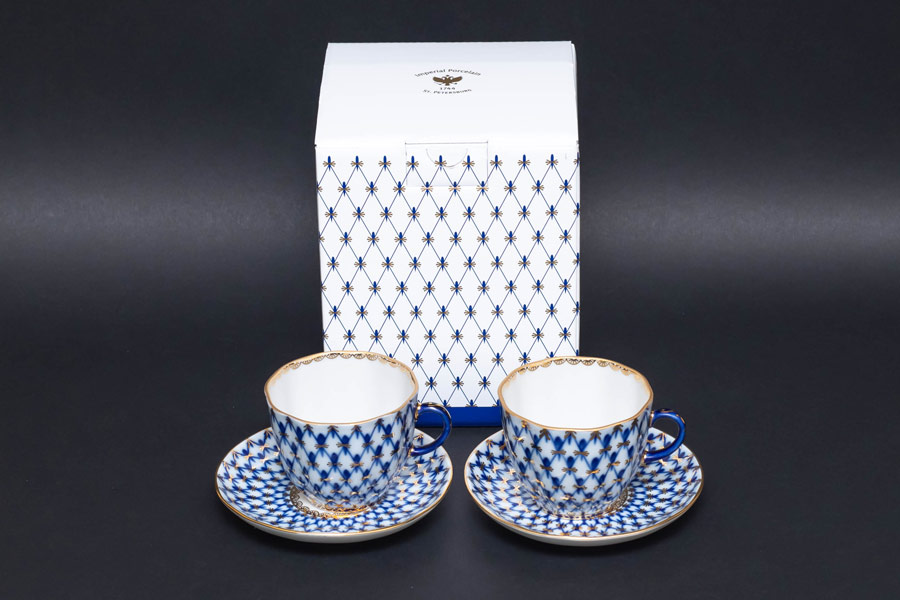 インペリアル・ポーセリン コバルトネット コーヒーカップ＆ソーサー（140ml）ペア