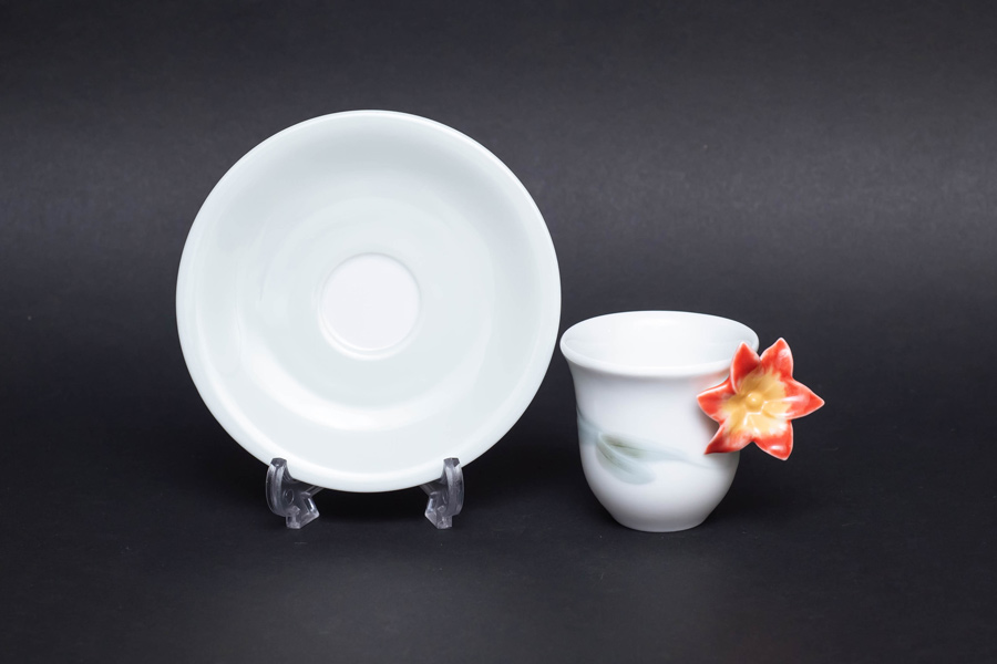 リヤドロ フラワーハンドル(クリビア) デミタスカップ&ソーサー『Taza Clivia con Plato』